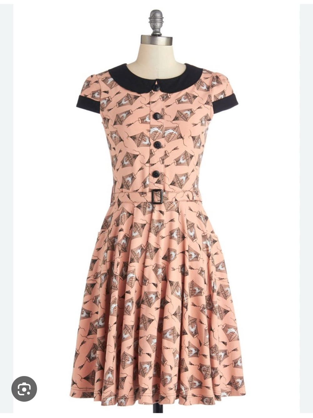 Effie's Heart Peach Print Fit-and-Flare Dress with Black Trim